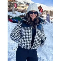 Michelle Keegan Houndstooth Puffer Ski Jacket