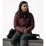 Mikey Madison The Social Reckoning Maroon Hooded Puffer Jacket