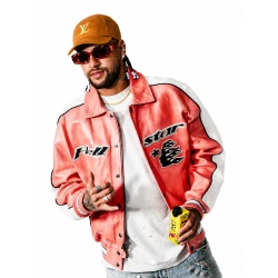 Neymar Hell Star Pink Leather Varsity Jacket