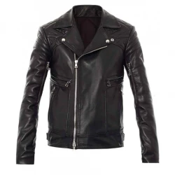 Quilted Mens Black Leather Biker Jacket