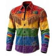 Rainbow Pride Love Fringe Denim Jacket