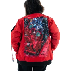 Red Anime Graphic Bomber Jacket