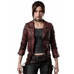 Resident Evil Code Veronica Claire Redfield Burgundy Leather Jacket
