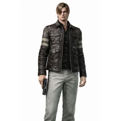 Resident Evil Requiem Leon S Kennedy Brown Leather Jacket Resident Evil Requiem Leon S Kennedy Brown Leather Jacket