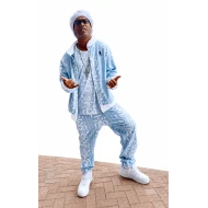 Ronaldinho White and Sky Blue Printed Tracksuit Set with T-Shirt 