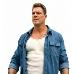 Runner 2026 Alan Ritchson Blue Cotton Shirt