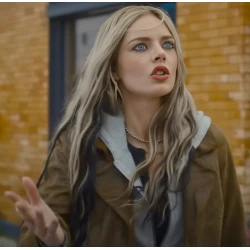 Samara Weaving Eenie Meanie Distressed Leather Jacket