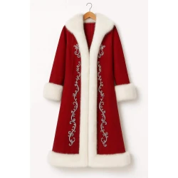 Santa Claus Red Wool Blend Silver Embroidery Coat