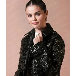 Selena Gomez Houndstooth-Pattern Biker Jacket