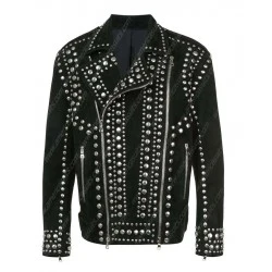 Silver Studded Black Rider Leather Jacket