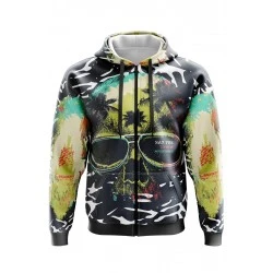 Skull Zip Fleece Hoodie with Roomy Pockets