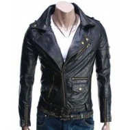 Slim fit Black Leather Jacket Mens Biker