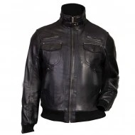 Slim Fit Mens Black Leather Bomber Jacket