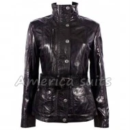 Soft Leather Jacket With wrinkle For Women
