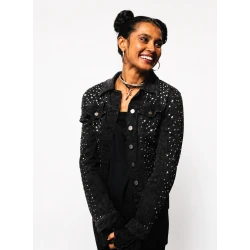 Sophia Ali Find Your Friends Black Studded Denim Jacket