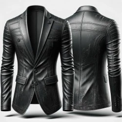 Spring Autumn Fashion Men's Leather Black Blazer