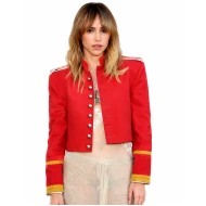 Suki Waterhouse Red Cropped Military Jacket