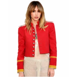 Suki Waterhouse Red Cropped Military Jacket