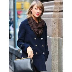 Taylor Swift Street Style Blue Coat Taylor Swift Street Style Blue Coat