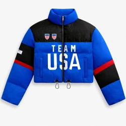Team USA Women Blue Cropped Puffer Jacket Team USA Women Blue Cropped Puffer Jacket