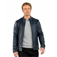 Alfie Allen The Institute S02 Navy Blue Leather Jacket