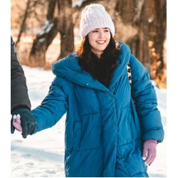The Threesome Zoey Deutch Blue Puffer Coat