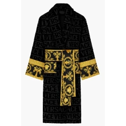 Versace Black Bathrobe Gold Baroque Belt Robe