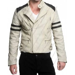 Vintage White Motorcycle Riding Leather Jacket