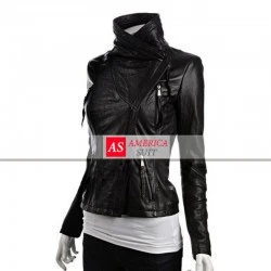 Women Asymmetrical Black Leather Jacket