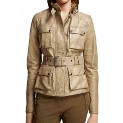 Women Belted Biker Leather Jacket