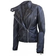 Women Biker Asymmetrical Black Leather Jacket