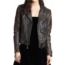 Women Biker Distressed Leather Jacket