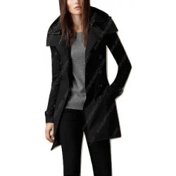 Women Black Belted Trench Coat Women Black Belted Trench Coat