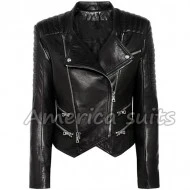 Women Black Biker Leather Jacket