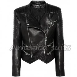 Women Black Biker Leather Jacket