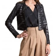 Women Black Biker Patch Jacket