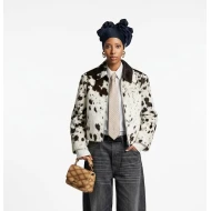 Women Black Cow Print Cropped Jacket