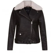 Women Black Leather Bomber Jacket