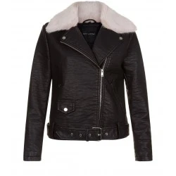 Women Black Leather Bomber Jacket