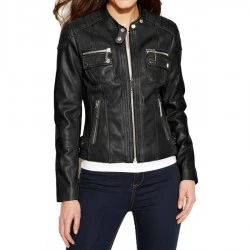 women Black Leather moto Street Style Jacket
