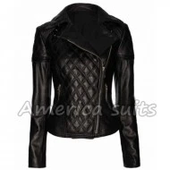 Women Black Quilted Biker Jacket
