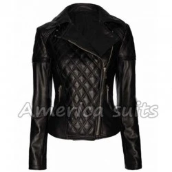 Women Black Quilted Biker Jacket