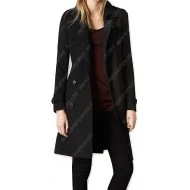 Women Black Wool Blend Trench Coat