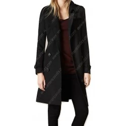 Women Black Wool Blend Trench Coat