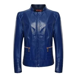Women Blue Leather Jacket 