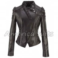 Women Cropped Leather Jacket