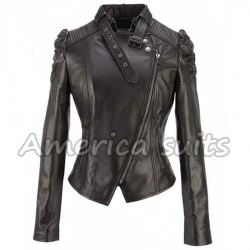 Women Cropped Leather Jacket