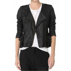 Women Double Breasted Black Leather Jacket