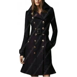 Women Double Breasted Wool Trench Coat