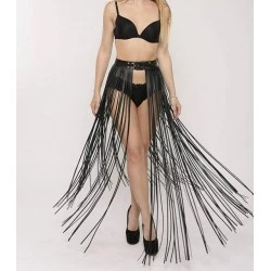 Women Leather Fringe Belt Skirt